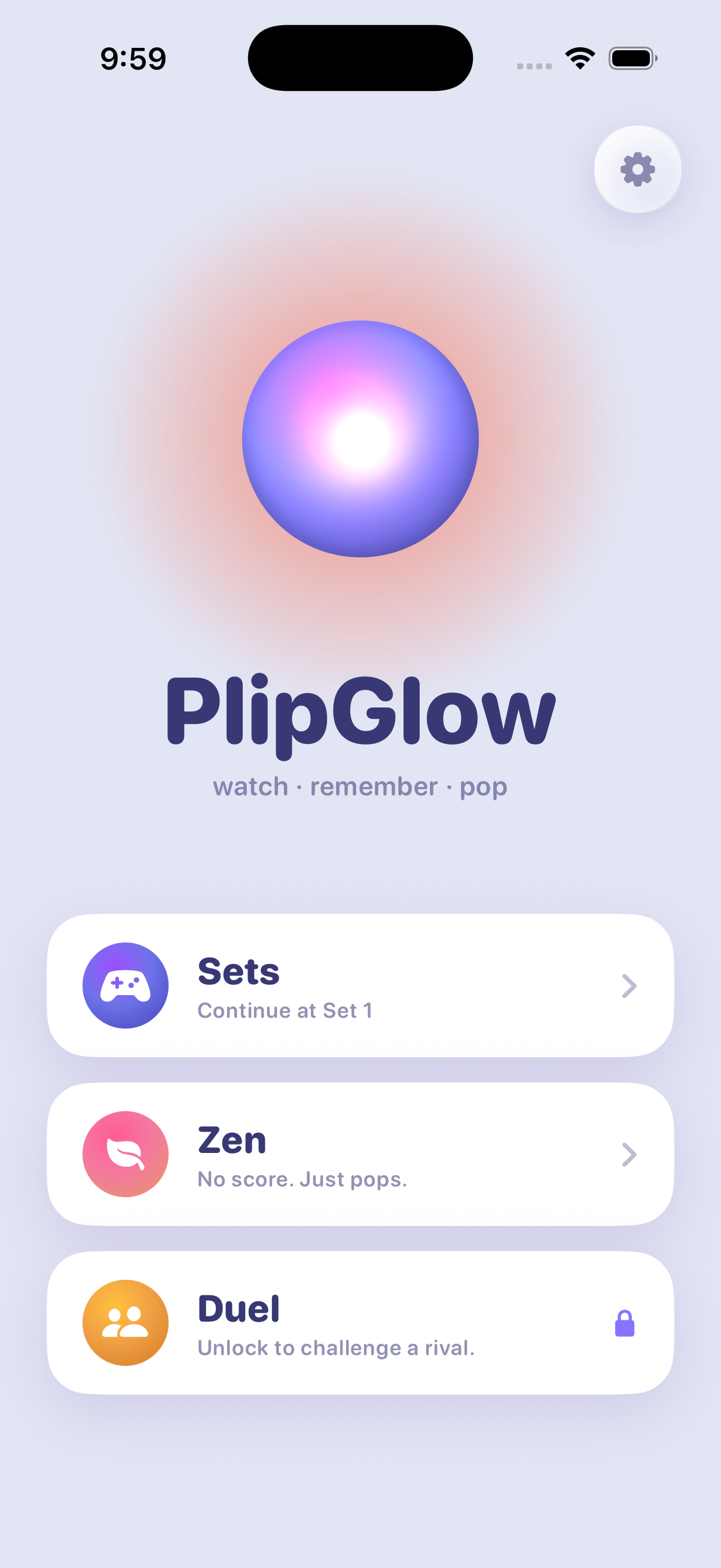 PlipGlow title screen